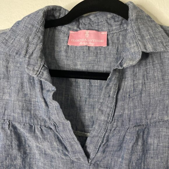 Clorinda Antinori Italian 100% Linen Maxi Dress Denim Blue XS Tiered Ruffle - Picture 4 of 10